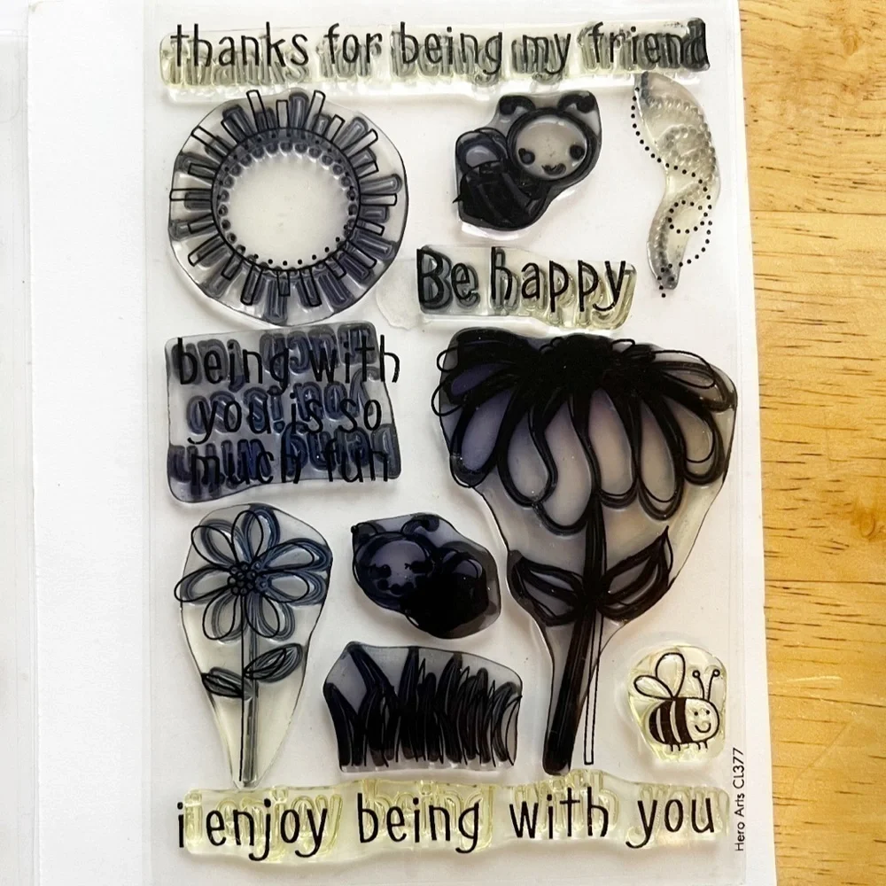 Hero Arts Set of 2 Clear Stamp Sets Be Happy CL377  Trees Birds & Messages CL182